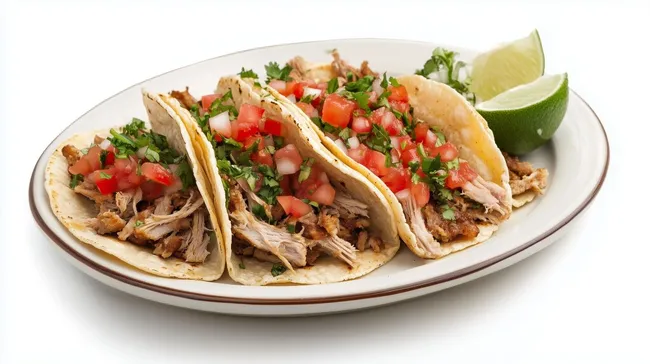 Frisch zubereitete Tacos mit Fleischfüllung und Salsa