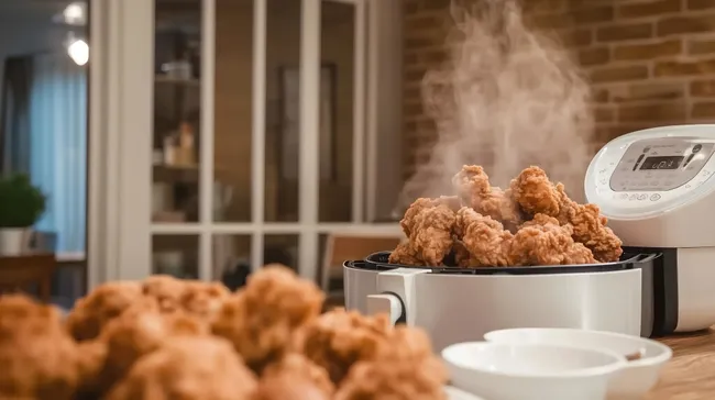 Frisch zubereiteter knuspriger Hähnchensnack aus der Heißluftfritteuse