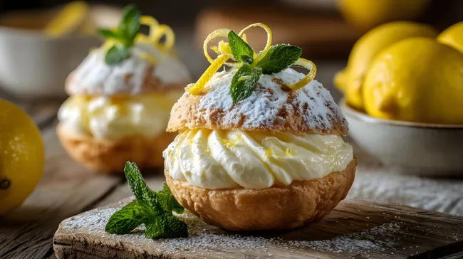 Frisch zubereiteter Zitronencreme-Dessert mit Minze