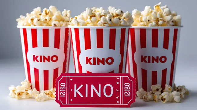 Frisch zubereitetes Kino-Popcorn in bunten Boxen