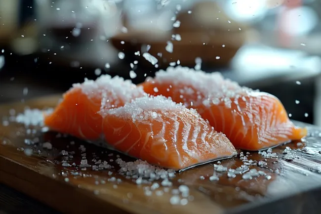 Frisch zubereitetes Lachsfilet mit Salz
