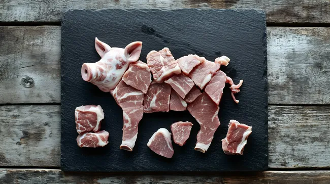 Frisch zubereitetes Schweinefleisch in rustikaler Optik