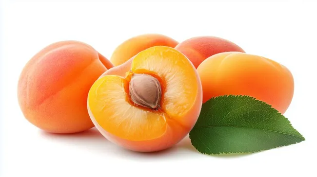 Frische Aprikosen mit saftigem Kern auf weißem Hintergrund