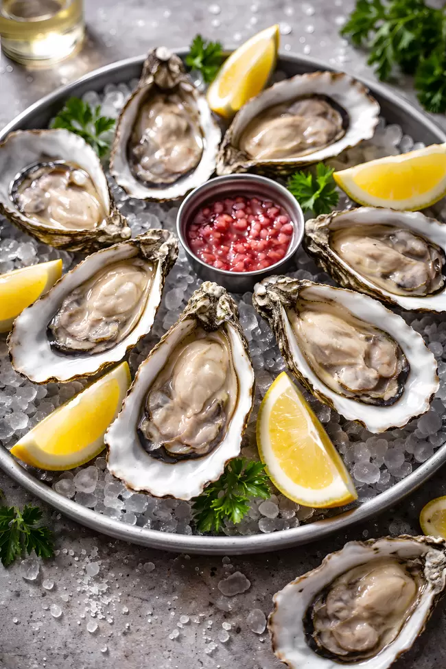 Frische Austern auf Eis - Meeresfrüchte Genuss