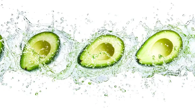 Frische Avocadohälften mit Wasserspray