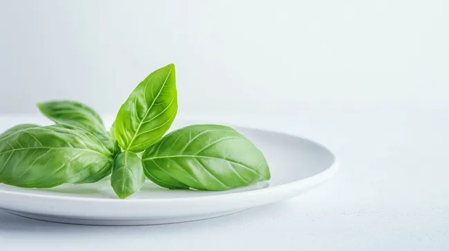 Frische Basilikumblätter auf weißem Teller