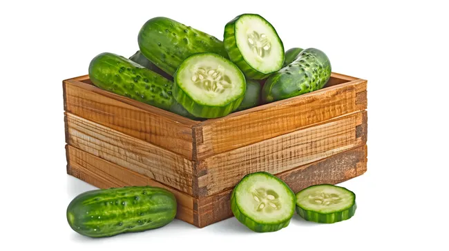 Frische Bio-Gurken in rustikaler Holzkiste