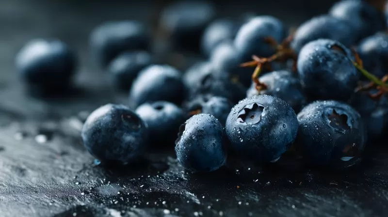 Frische Blaubeeren auf dunklem Schiefer