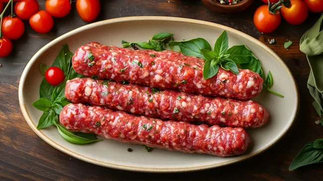 Frische Bratwürste mit Kräutern und Tomaten