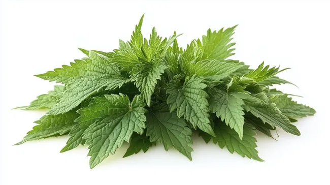 Frische Brennnesselblätter auf weißem Hintergrund