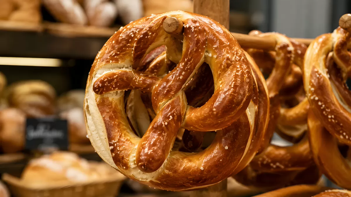 Frische Brezeln in einer deutschen Bäckerei
