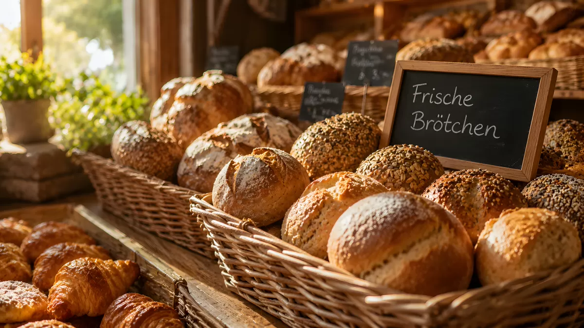 Frische Brötchen in einer deutschen Bäckerei — Bild kostenlos herunterladen