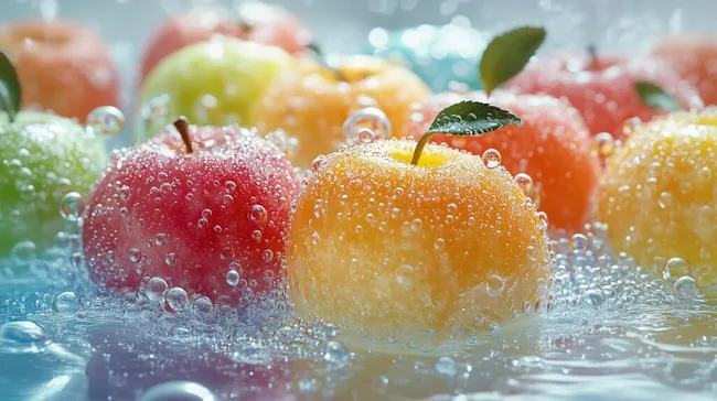 Frische, bunte Äpfel mit Wassertropfen