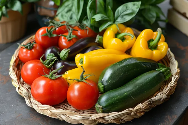 Frische, bunte Gemüseauswahl in Holzkiste