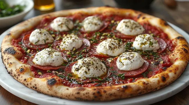 Frische Burrata-Pizza auf knusprigem Teig