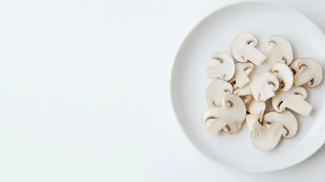 Frische Champignons auf weißem Teller