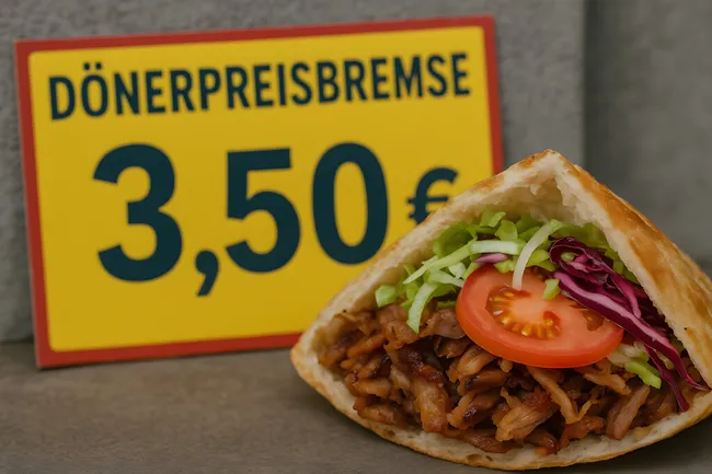 Frische Döner-Mahlzeit mit Gemüse vor Preisschild
