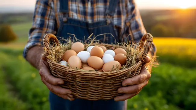 Frische Eier auf rustikalem Bauernhof
