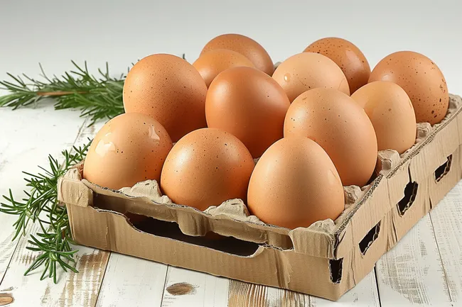 Frische Eier in einer Holzkiste