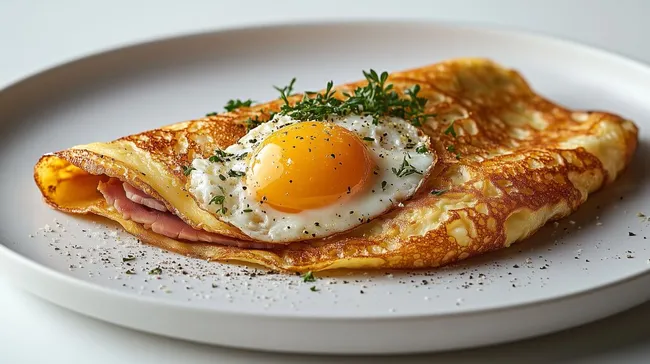 Frische Französische Galette mit Spiegelei und Schinken