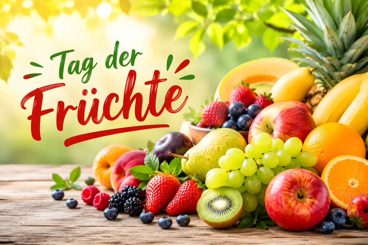 Frische Früchte auf Holztisch zum Tag der Früchte