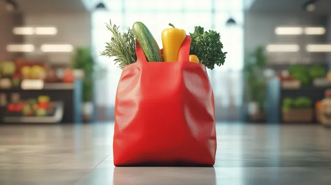 Frische Gemüse-Auswahl in roter Stofftasche