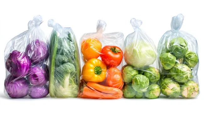 Frische Gemüsesorten in Plastiktüten