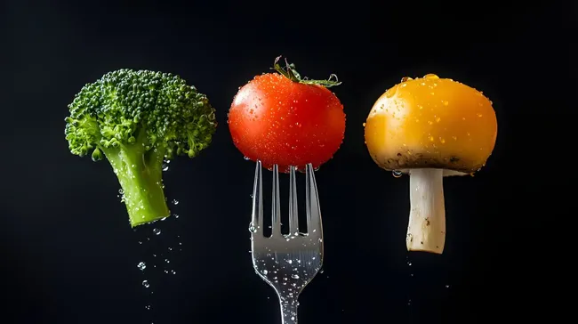 Frische Gemüsevielfalt mit Wassertropfen auf Gabeln