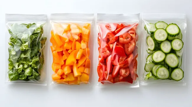 Frische Gemüsewürfel in transparenten Beuteln