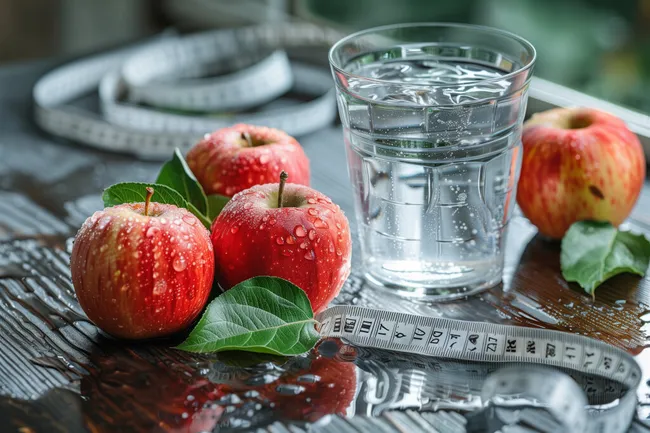 Frische, gesunde Ernährung mit Äpfeln und Wasser
