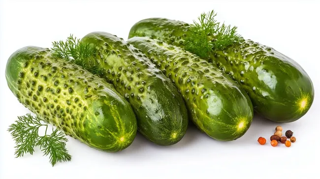 Frische Gurken mit Gewürzen auf weißem Hintergrund