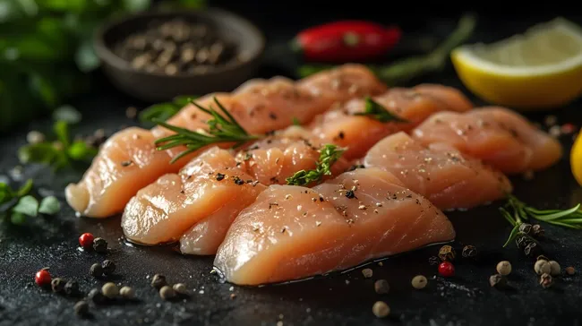 Frische Hähnchenfilets mit Kräutern dekoriert