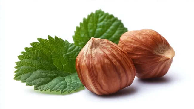 Frische Haselnüsse mit grünen Blättern