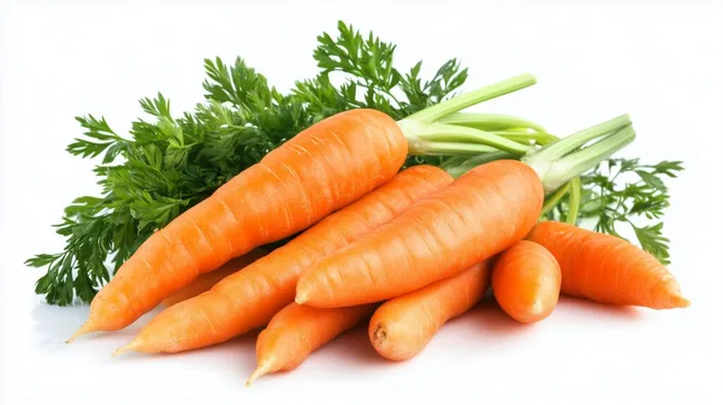 Frische Karotten mit Grünblättern auf weißem Hintergrund