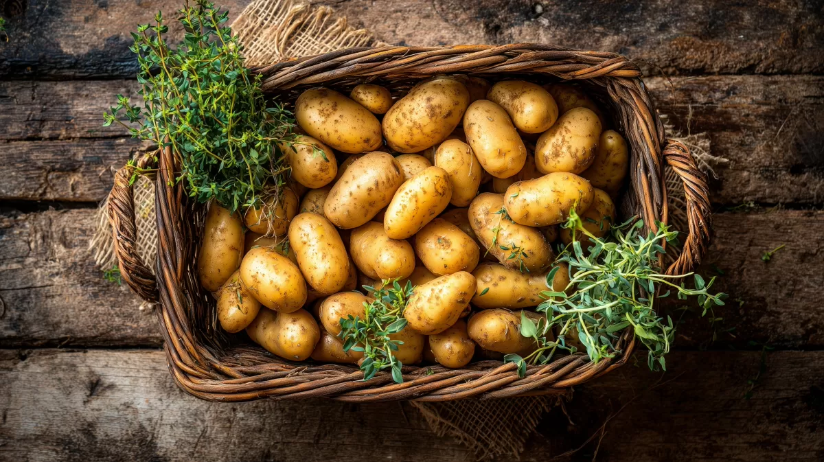 Frische Kartoffeln im rustikalen Korb