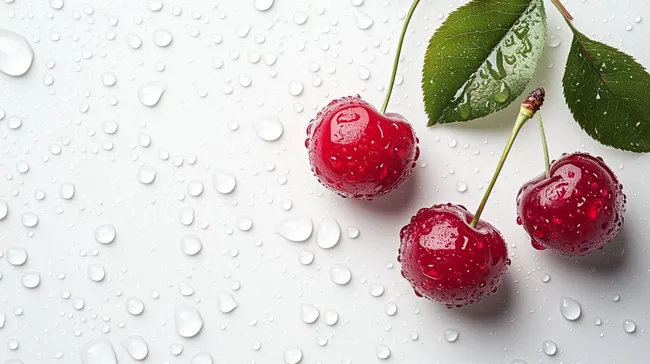 Frische Kirschen mit Wassertropfen auf weißem Hintergrund