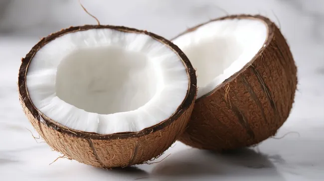 Frische Kokosnuss-Hälften auf weißem Hintergrund