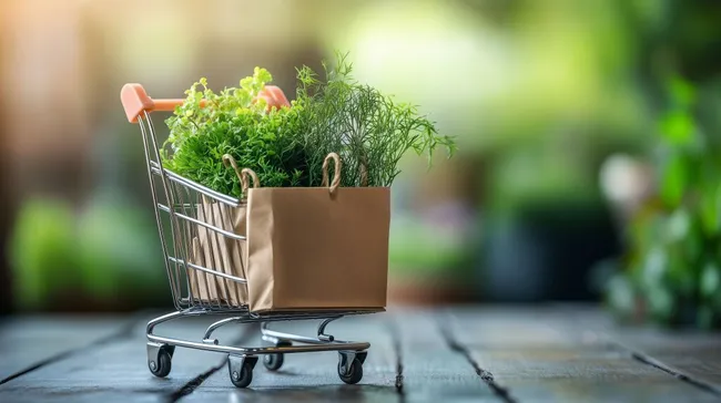 Frische Kräuter und Gemüse im Einkaufswagen