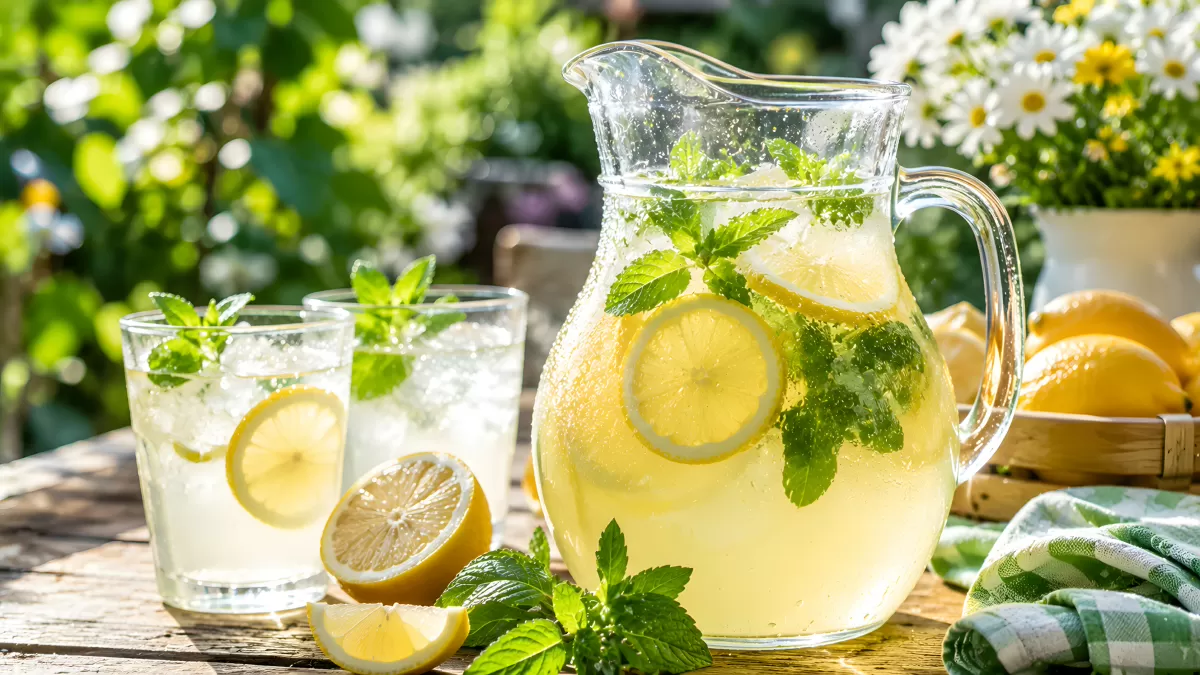 Frische Limonade mit Minze und Zitrone im Sommer