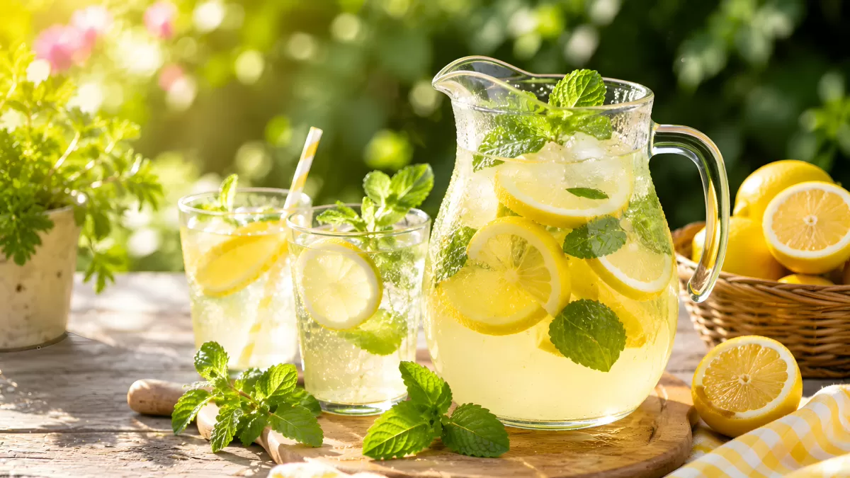Frische Limonade mit Minze und Zitronenscheiben