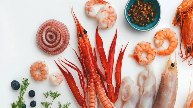 Frische Meeresfrüchte-Auswahl mit Shrimps und Krabben