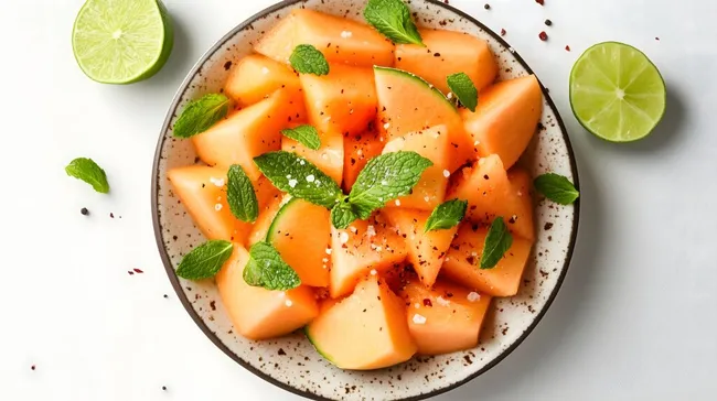 Frische Melonenstücke mit Limette und Minze