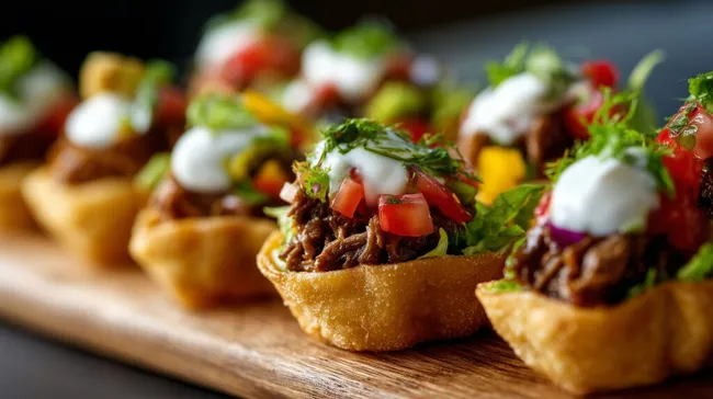 Frische Mini-Tacos mit Rindfleisch und Sauerrahm