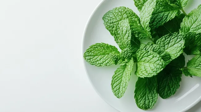 Frische Minzblätter auf weißem Teller