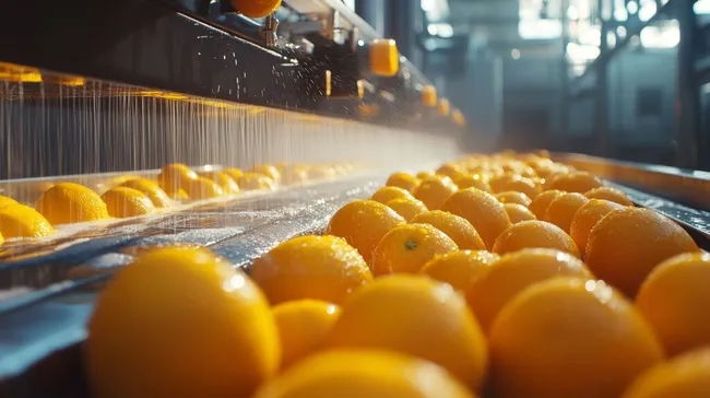 Frische Orangen an der Produktionsstraße