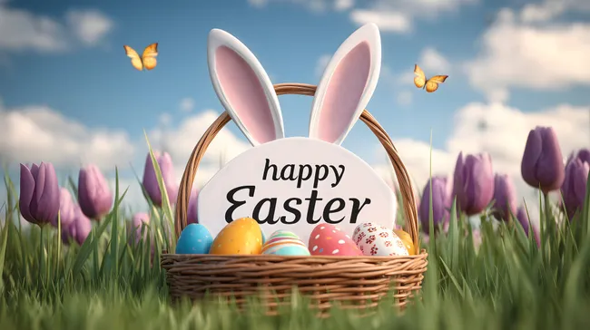 Frische Ostertage mit Blumen und Schmetterlingen