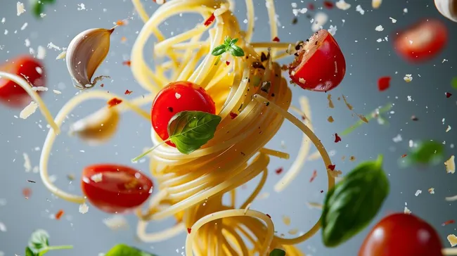 Frische Pasta mit Tomaten, Basilikum und Knoblauch