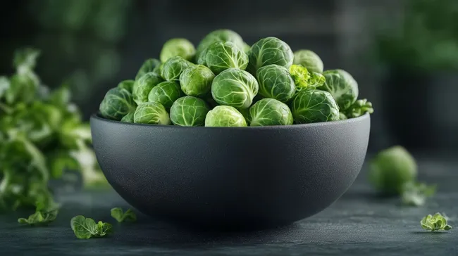 Frische Rosenkohl in moderner schwarzer Schale