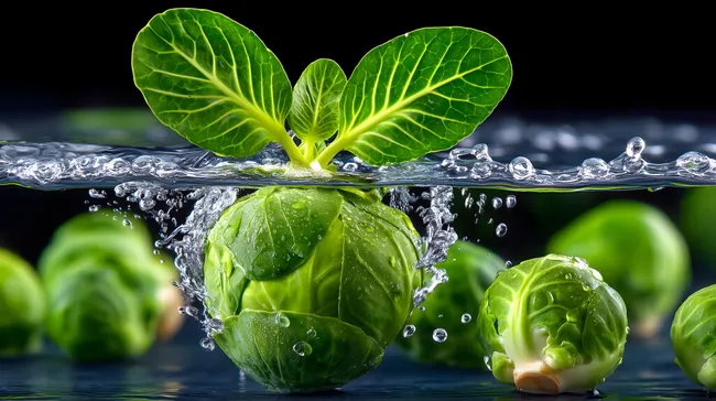 Frische Rosenkohl-Scheiben unter Wasser