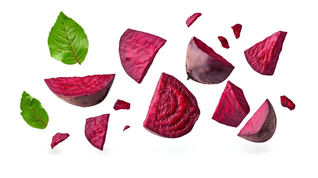 Frische rote Bete und grüne Blätter auf weißem Hintergrund